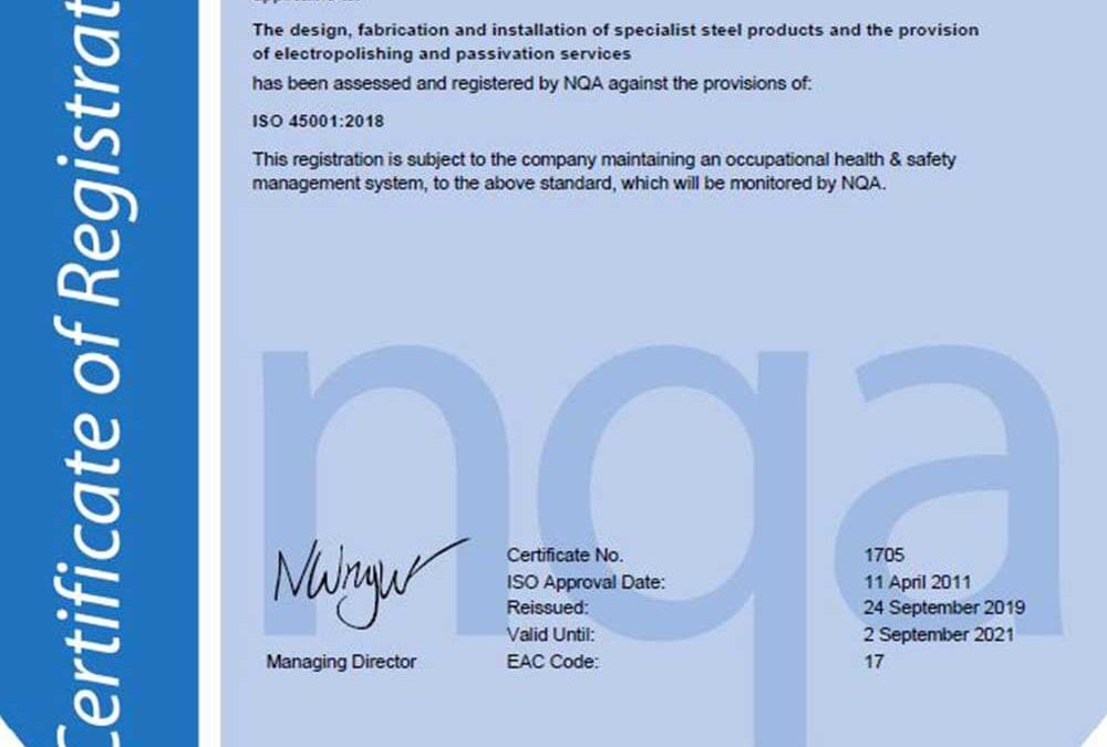 OMC Technologies gain ISO 45001:2018 certification